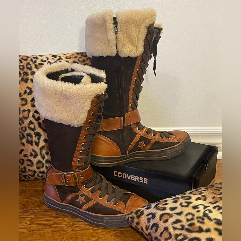 Converse Tri Colour  Lace Up Sneaker Boot with Sherpa Cuff size10